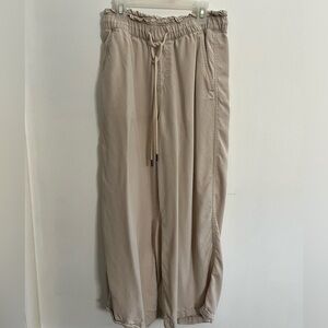 Cream wide leg drawstring pants